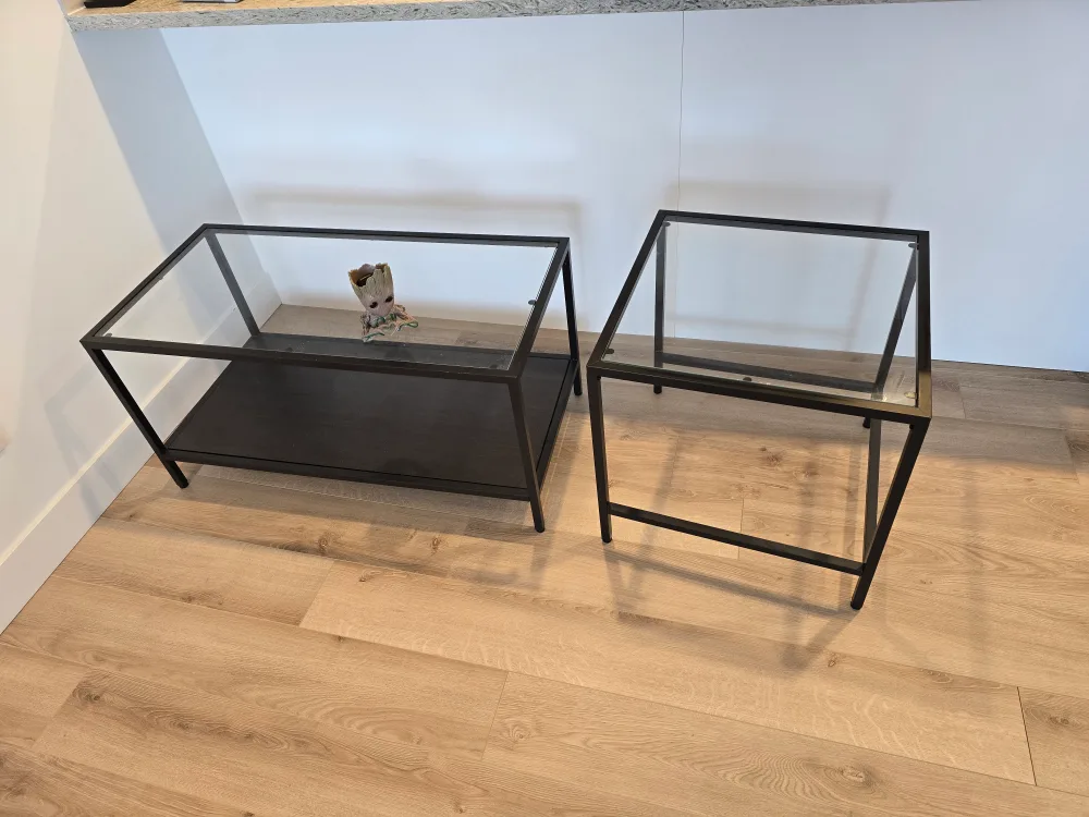 Black Metal & Glass Coffee + Side Table Set image indicator(5)