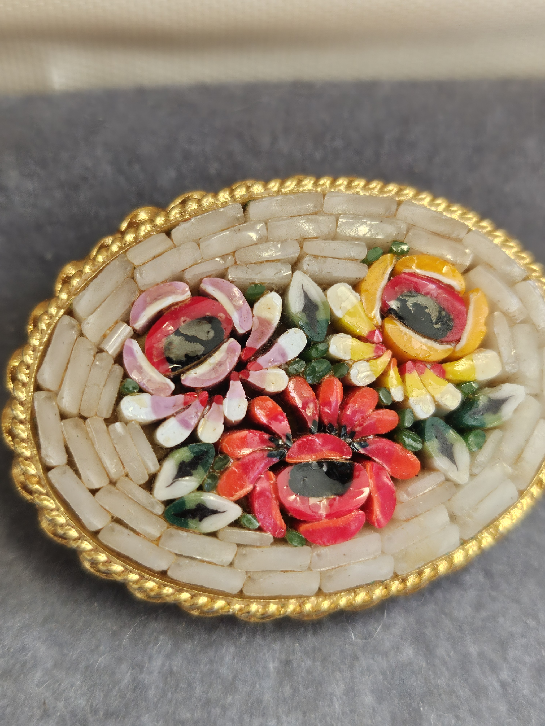 Vintage Italian Micro Mosaic Floral Brooch