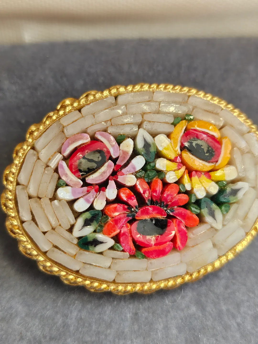 Vintage Italian Micro Mosaic Floral Brooch thumbnail