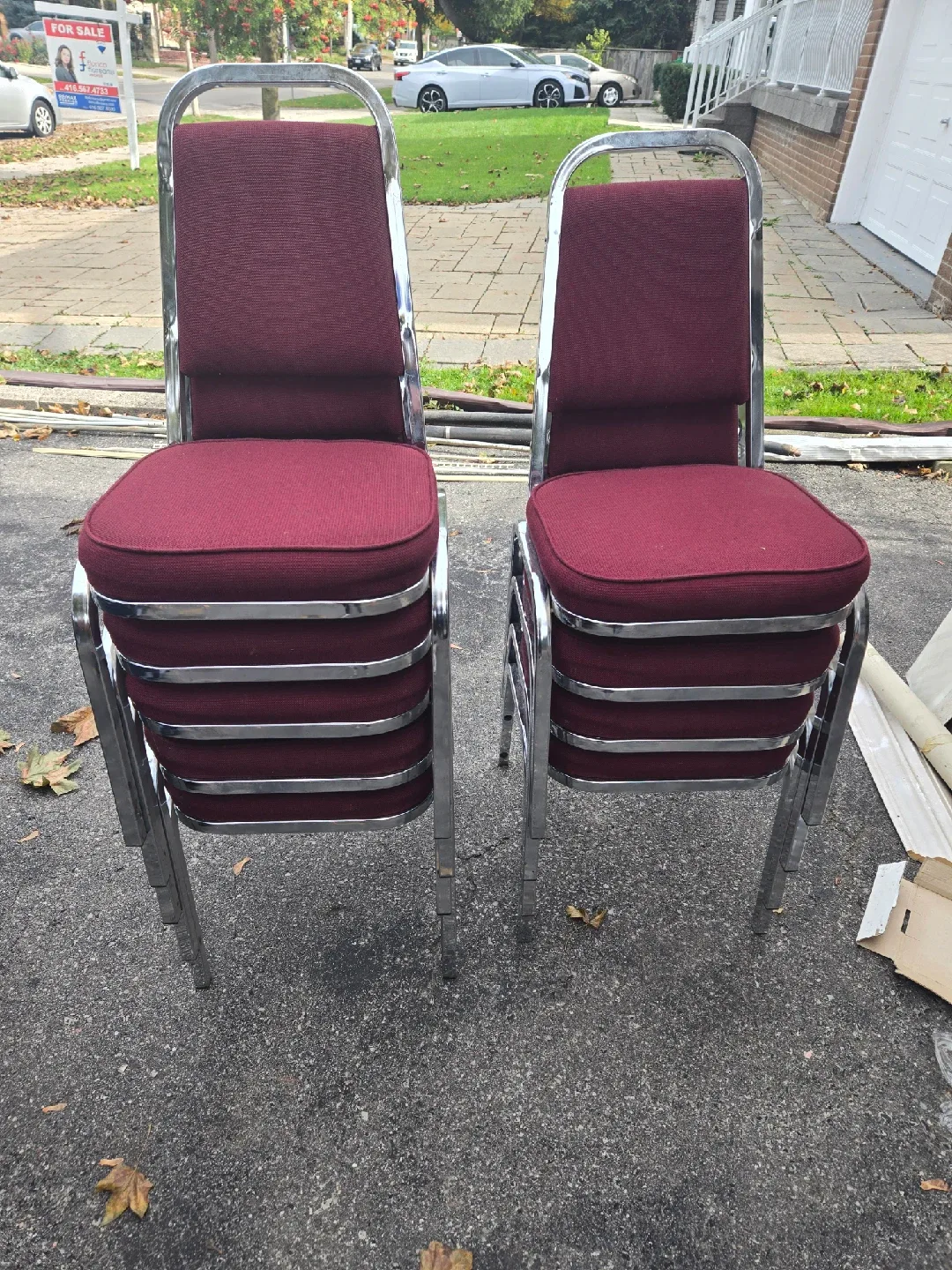 Burgundy & Chrome Stacking Chairs image indicator(2)