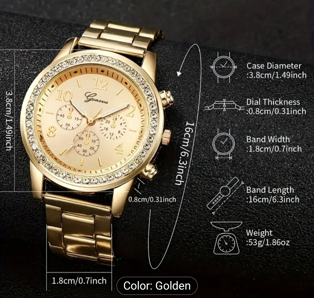 Golden Geneva Watch & Heart Bracelet Set - photo 3