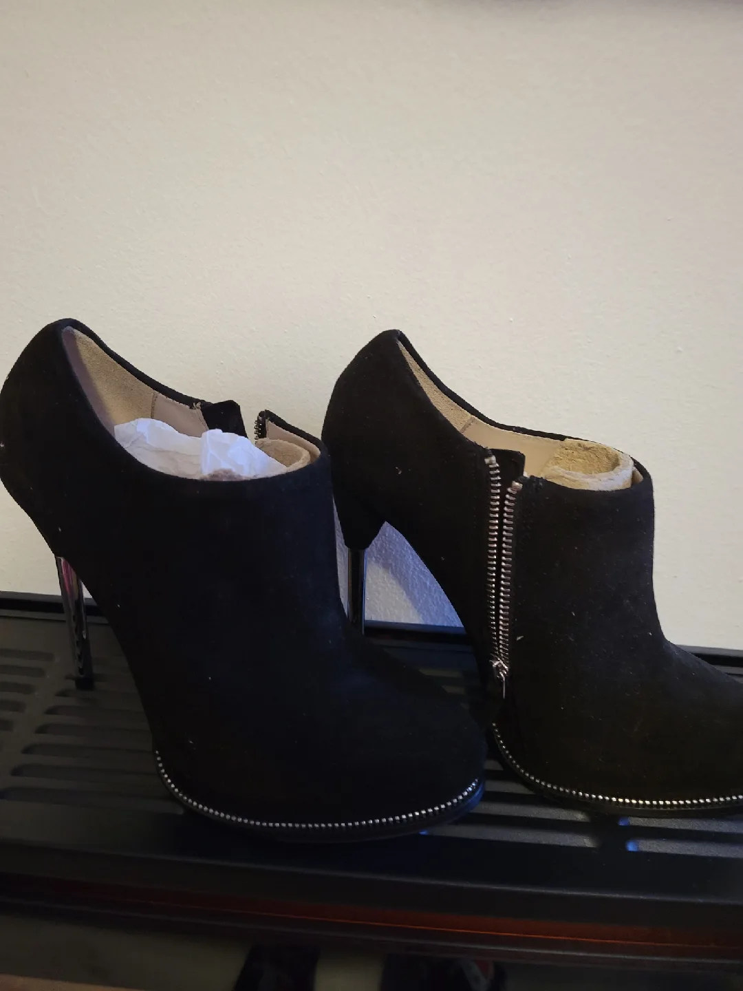 Zara Woman Black Suede Heeled Booties - Size 7 thumbnail
