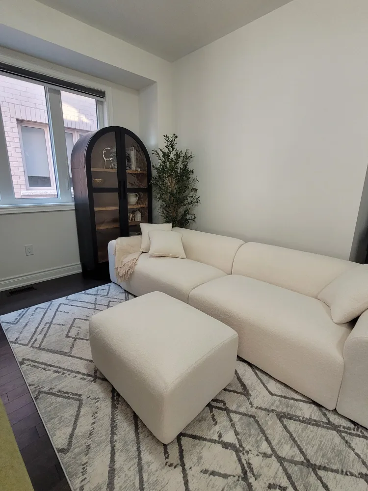 Cream Boucle Modular Sectional Sofa with Ottoman thumbnail