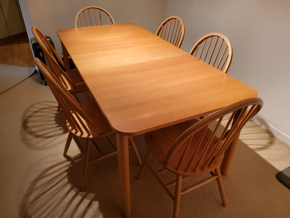 Wood Dining Table with 6 Solid Wood Chairs