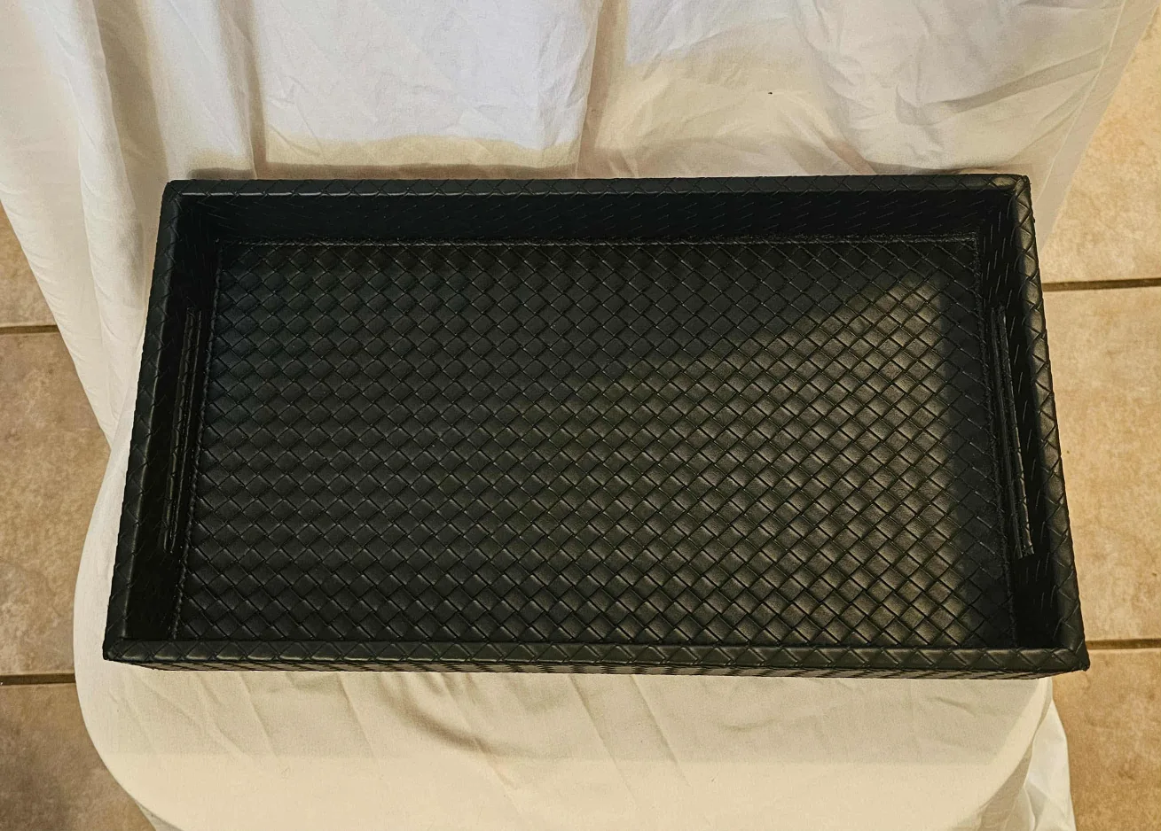 Black Urban Barn Large Fraser Faux Leather Tray image indicator(2)