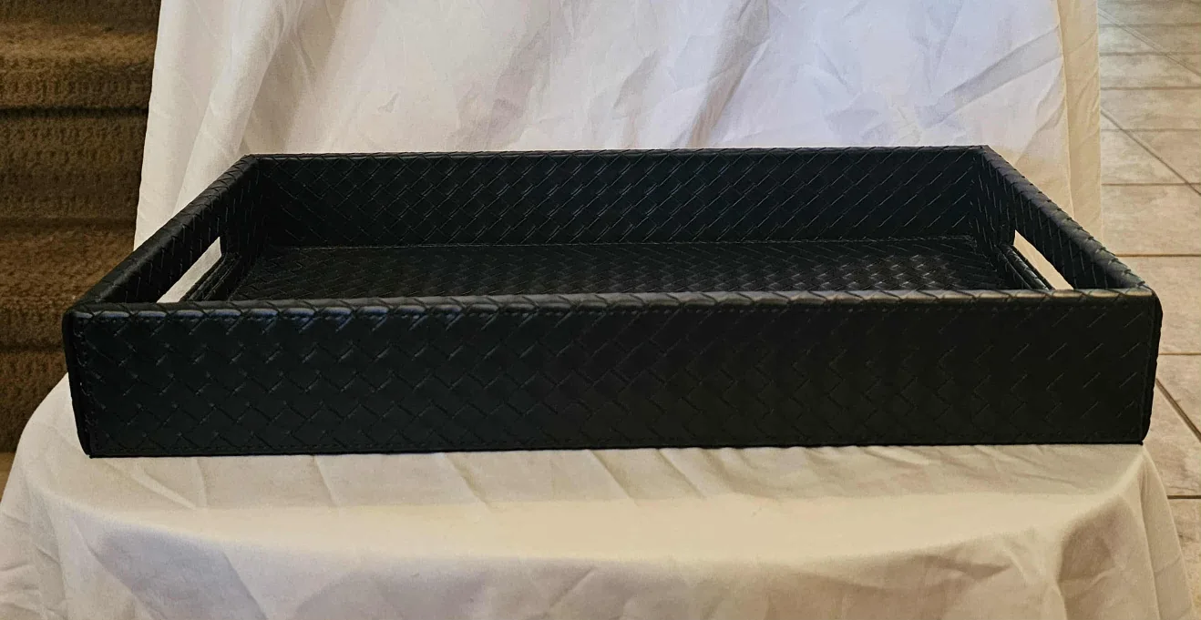 Black Urban Barn Large Fraser Faux Leather Tray image indicator(4)