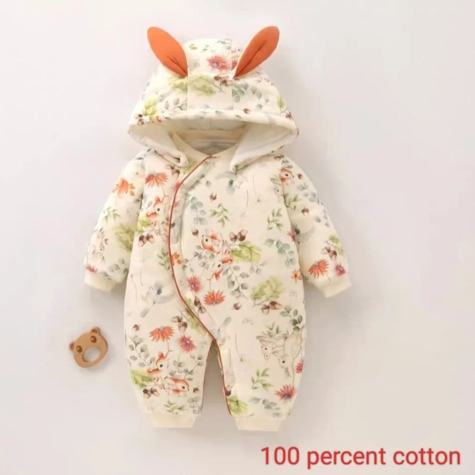 New Floral Baby Snowsuit with Bunny Ears thumbnail