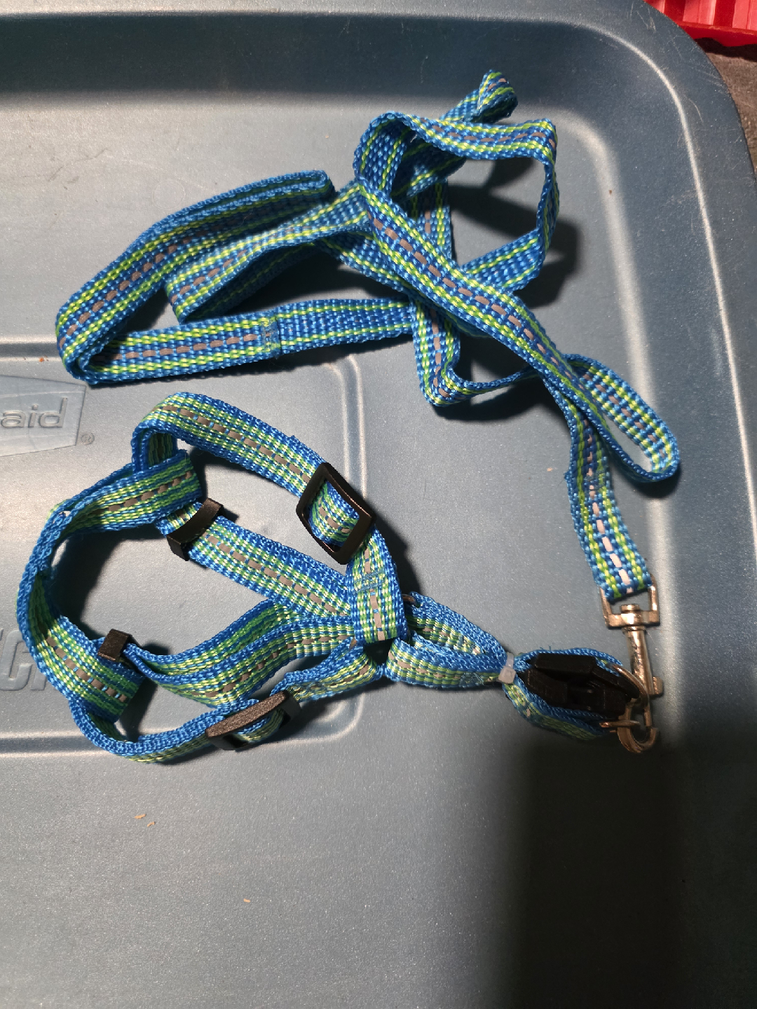 Harness and Leash Set - Blue & Green-Sz. Small