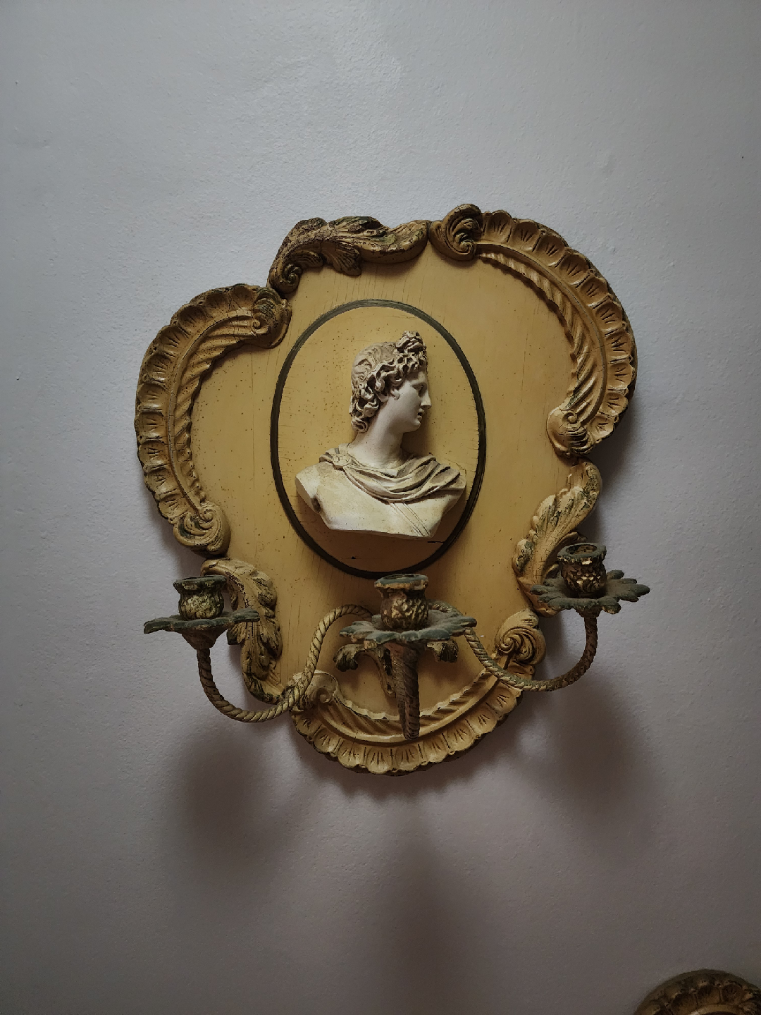 Vintage Wall Decor with Bust & Candle Holders