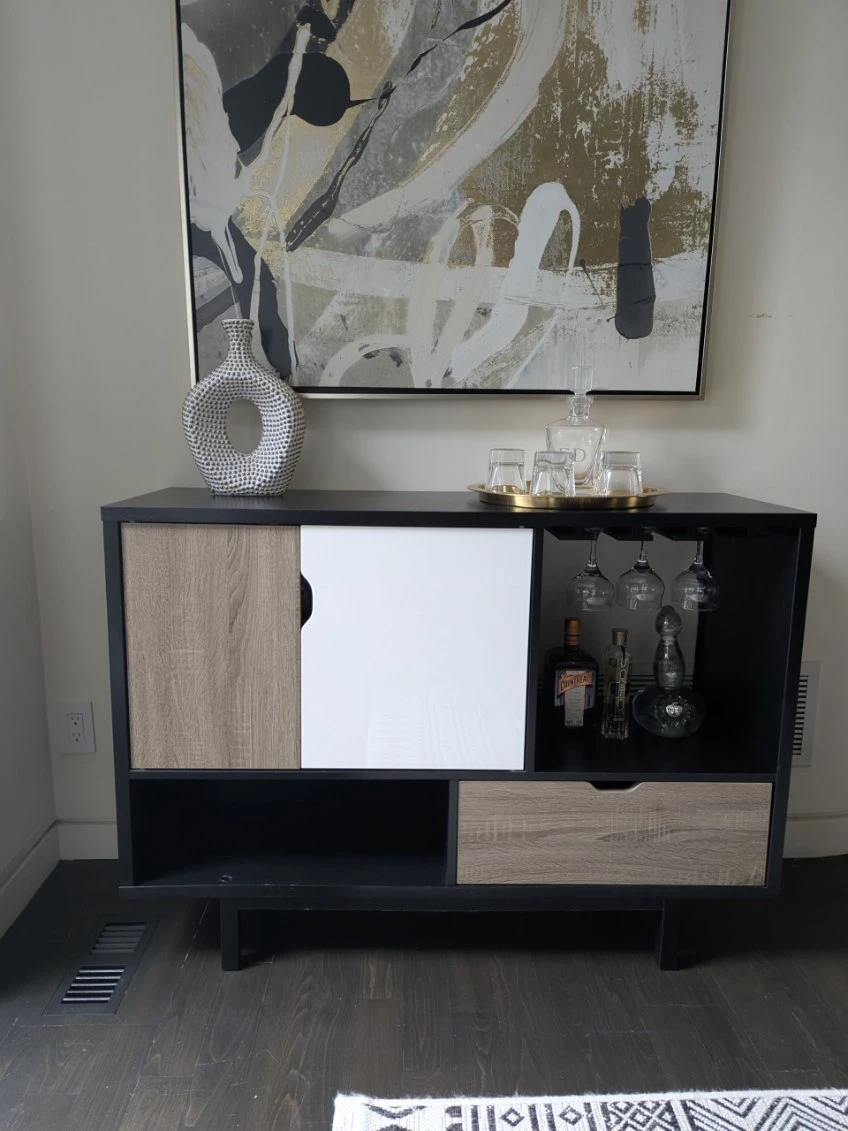 Modern Black & Wood Accent Cabinet