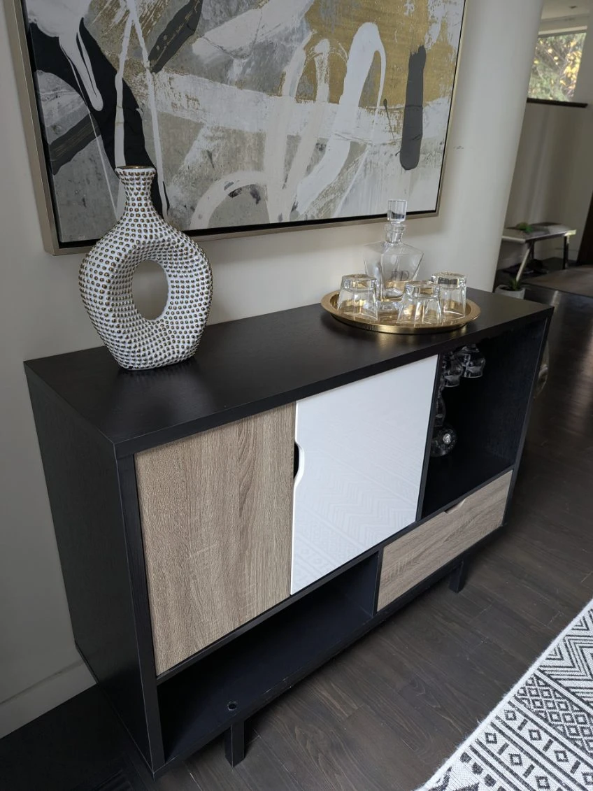Modern Black & Wood Accent Cabinet - photo 2