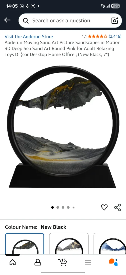 Aoderun Moving Sand Art Round Black 10" thumbnail