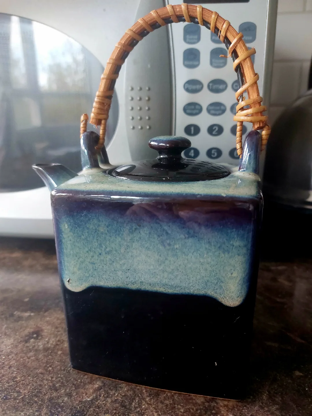 Ceramic Blue Teapot with Wicker Handle🥕 image indicator(2)