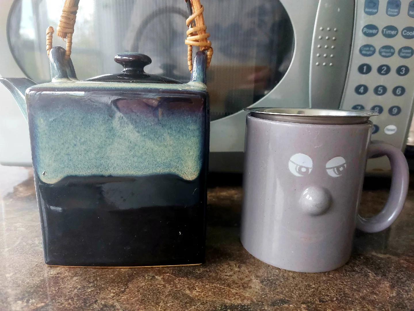 Ceramic Blue Teapot with Wicker Handle🥕 image indicator(4)