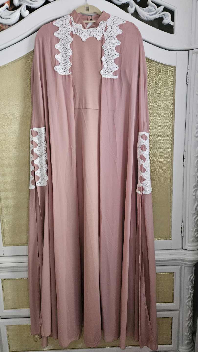 Pink Cape Dress with Lace Detail