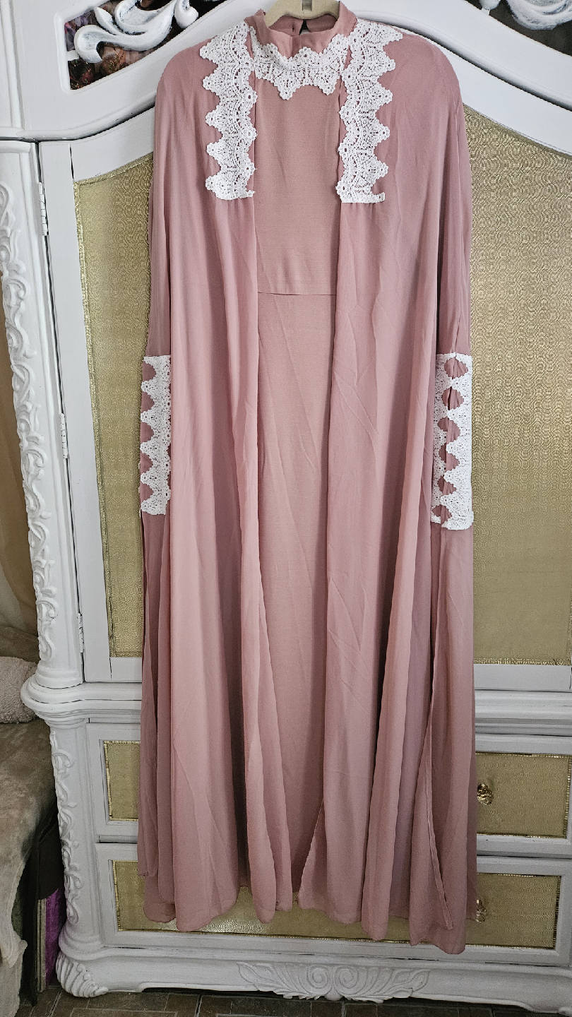 Pink Cape Dress with Lace Detail - photo 2