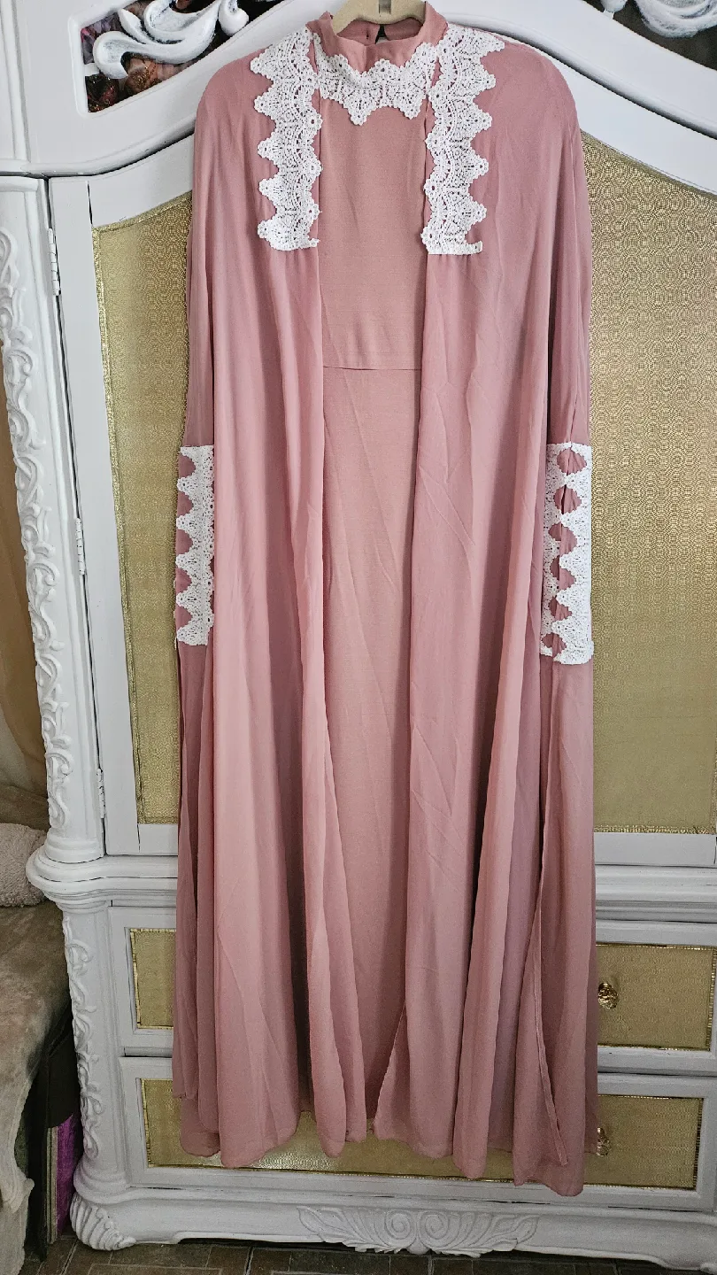 Pink Cape Dress with Lace Detail image indicator(2)