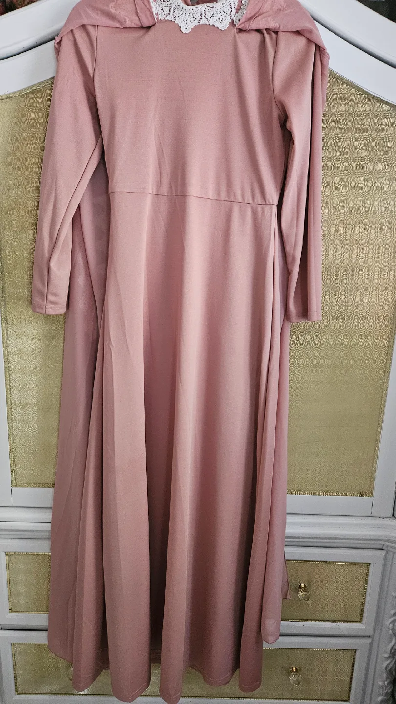 Pink Cape Dress with Lace Detail image indicator(3)