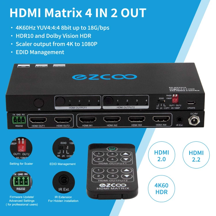 HDMI Matrix 4x2 4K 60Hz 4:4:4 HDR Dolby Vision Dolby Atmos - photo 4