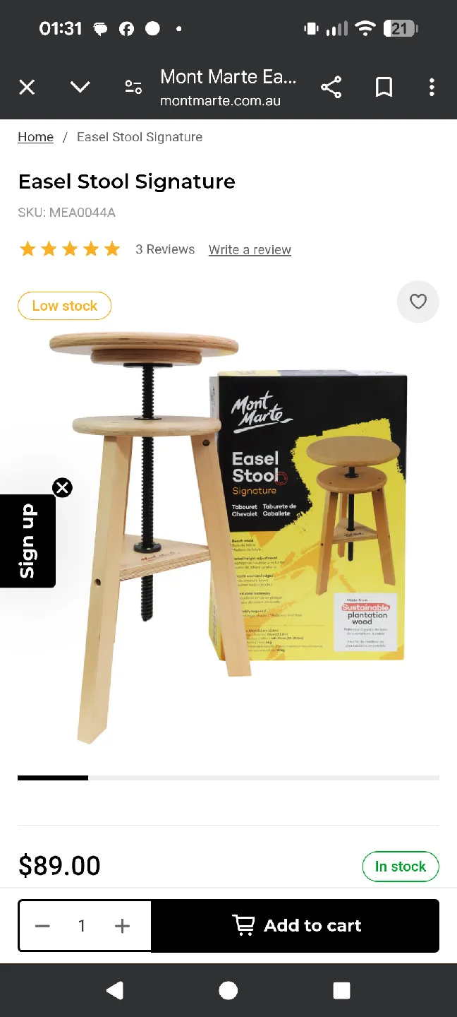 Mont Marte Easel Stool Signature - Adjustable Height image indicator(3)