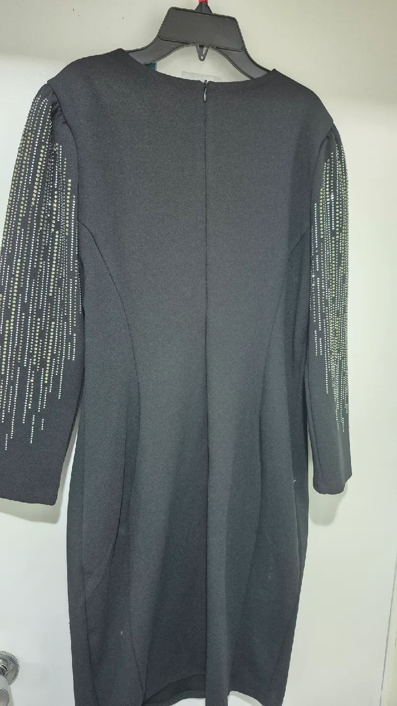 NWT Loft Black Dress with Embellished Sleeves image indicator(3)