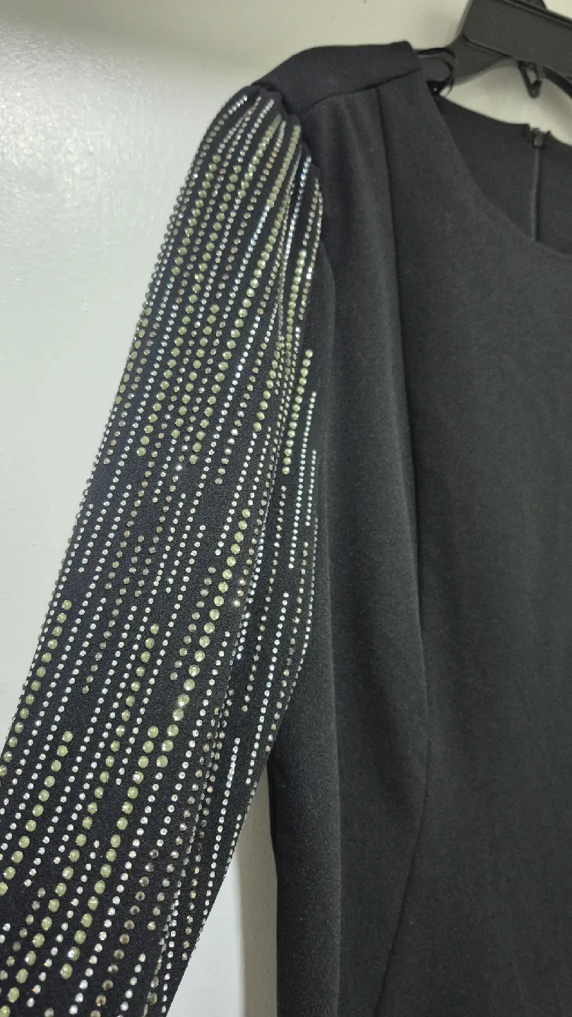 NWT Loft Black Dress with Embellished Sleeves image indicator(4)