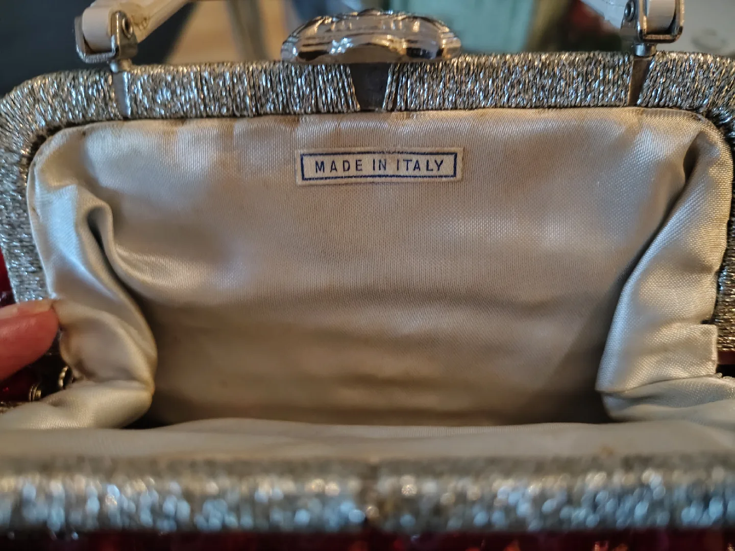 Vintage Magenta Beaded & Silver Evening Bag - Made in Italy image indicator(4)