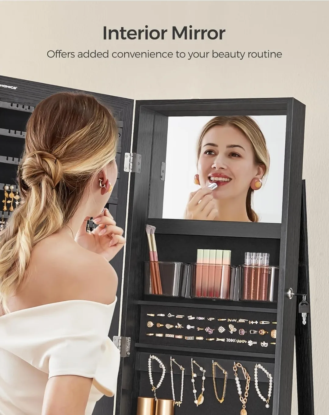 Black Jewelry Cabinet Armoire with Mirror image indicator(3)