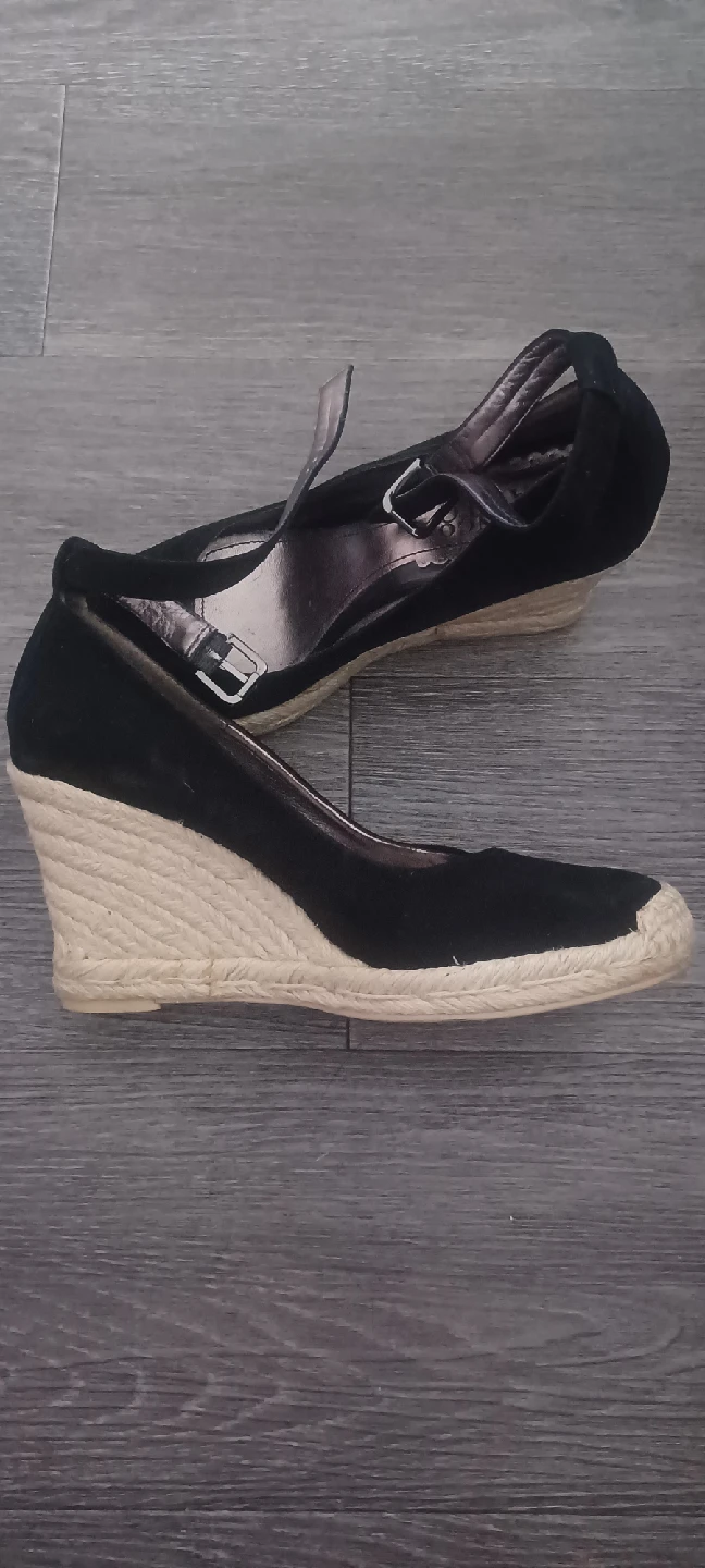 Franco Sarto Black Wedge Espadrille Sandals, Size 7