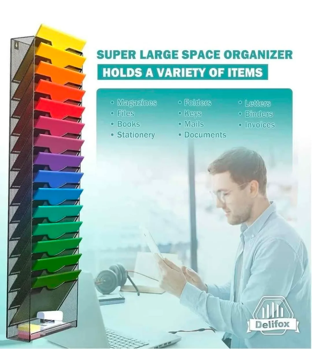 Delifox 15-Tier Wall Hanging File Holder image indicator(4)