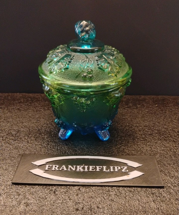 Vintage Grape Pattern Blue Green Candy Dish
