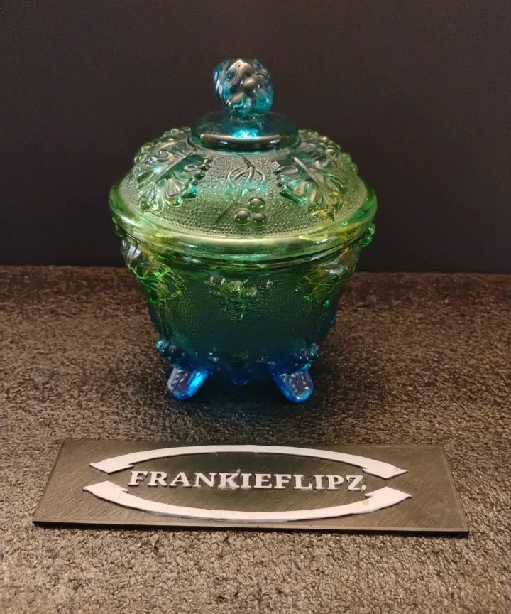 Vintage Grape Pattern Blue Green Candy Dish