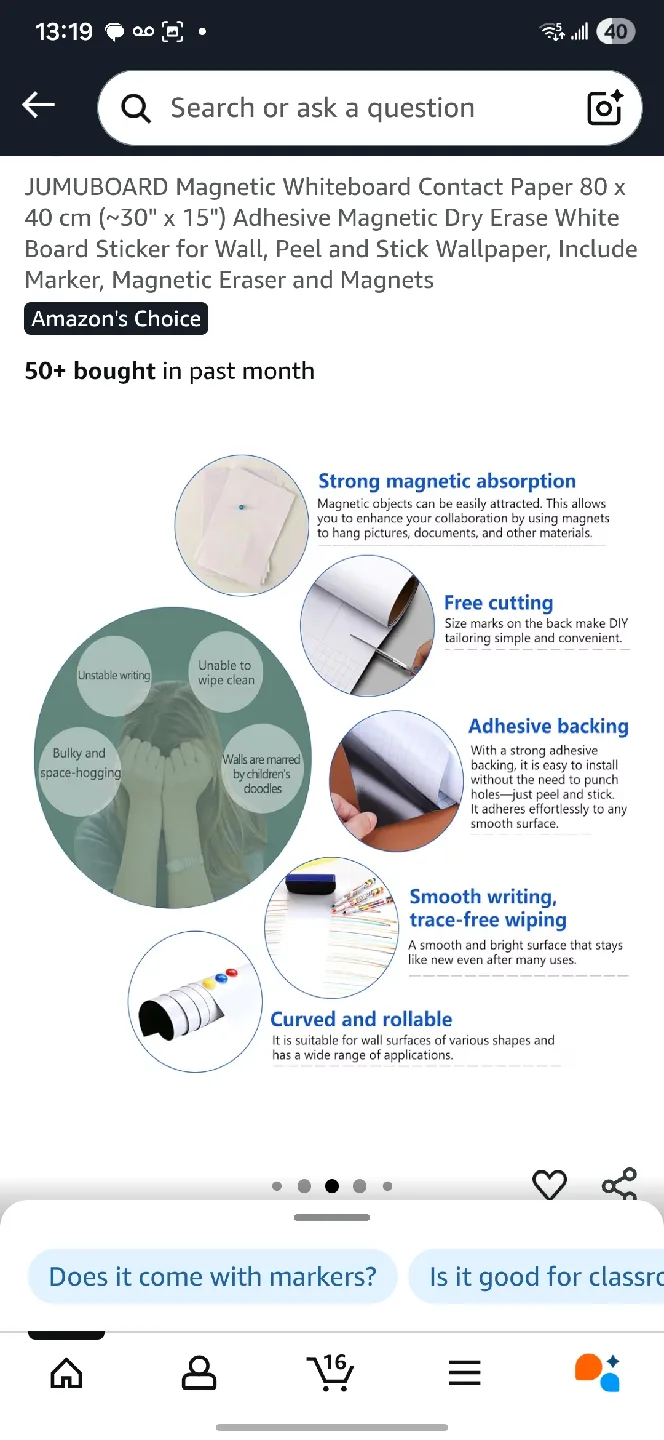 OFFICELINE Magnetic Whiteboard 17x11in - NEW! image indicator(4)