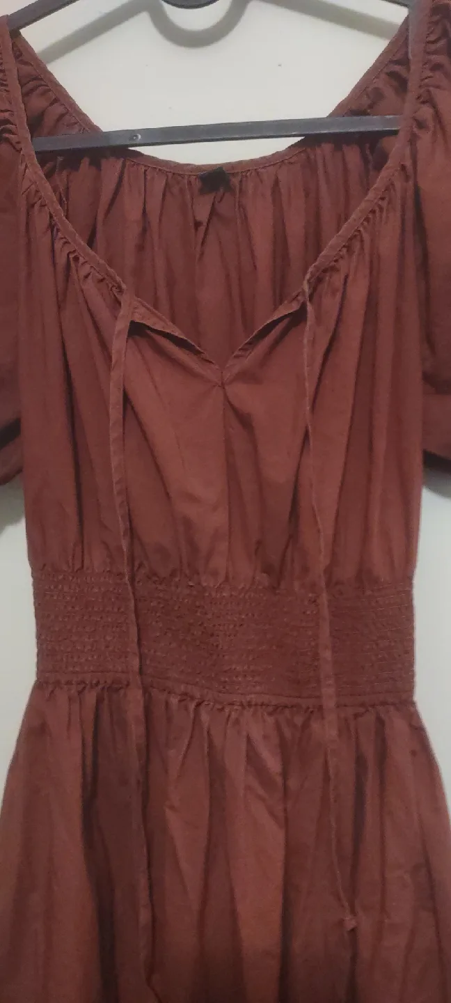 UNIQLO Brown Puff Cotton Sleeve Dress image indicator(4)