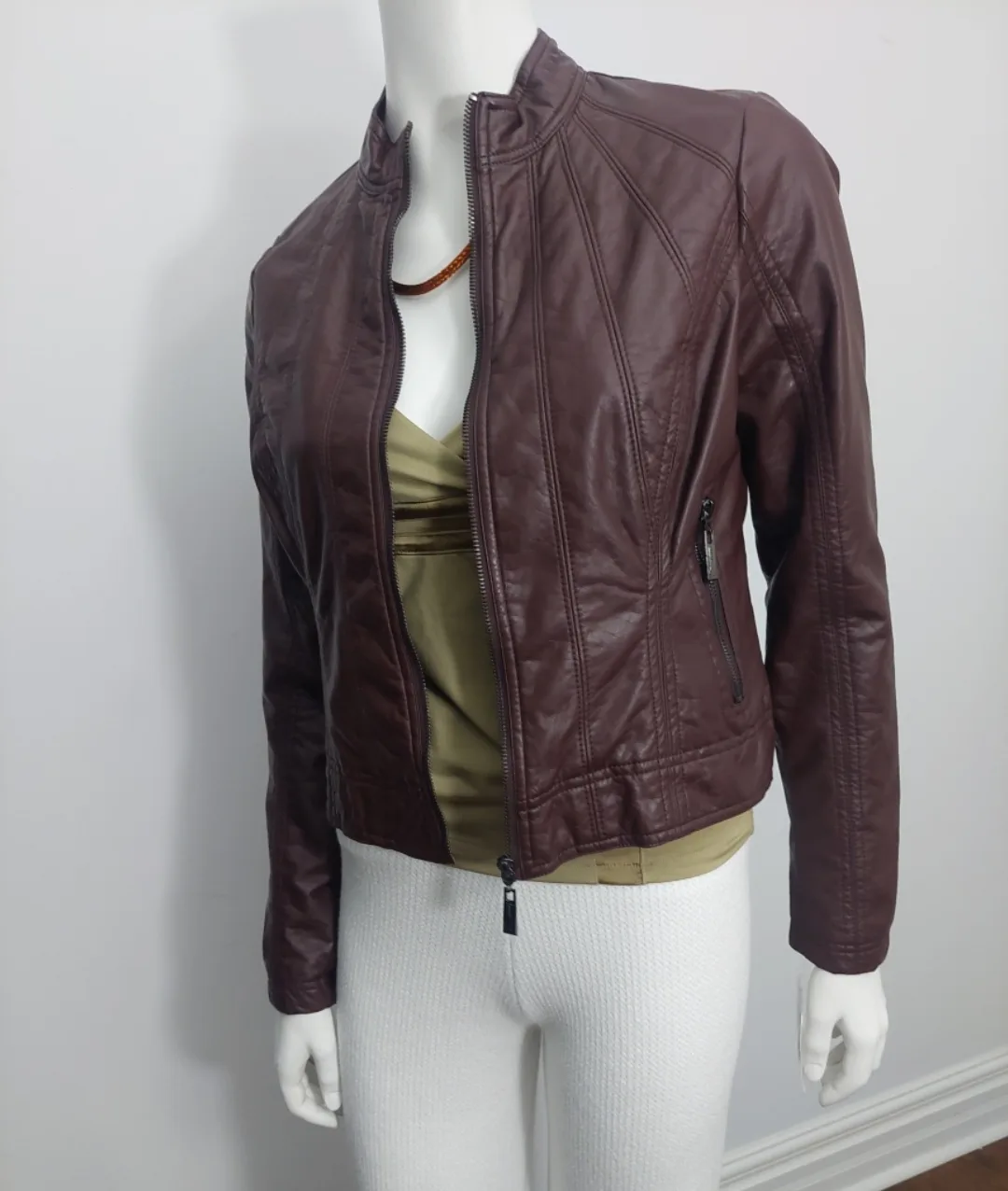 NEW - JOUJOU Vegan Leather Jacket - Burgundy XS image indicator(6)