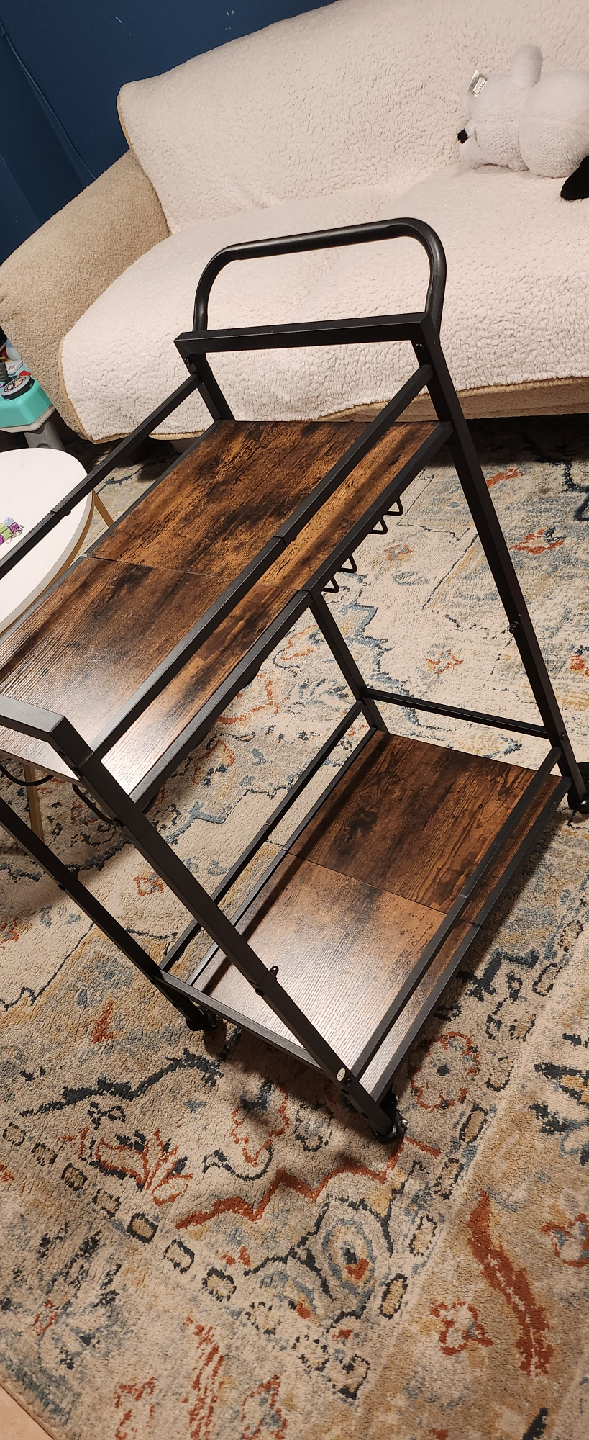 Rustic Brown Bar Cart with Wheels
