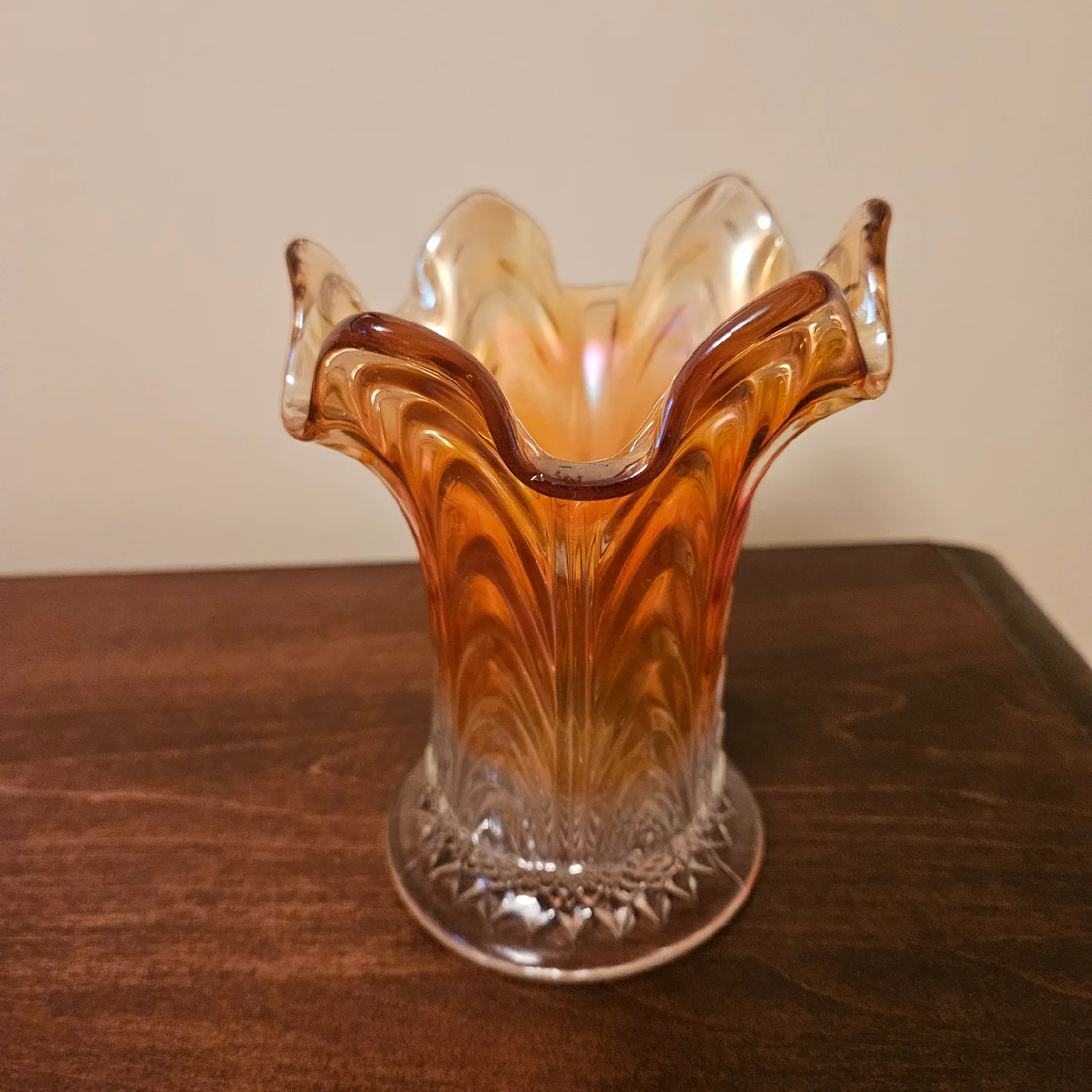 Vintage Carnival Glass Vase, Marigold Iridescent