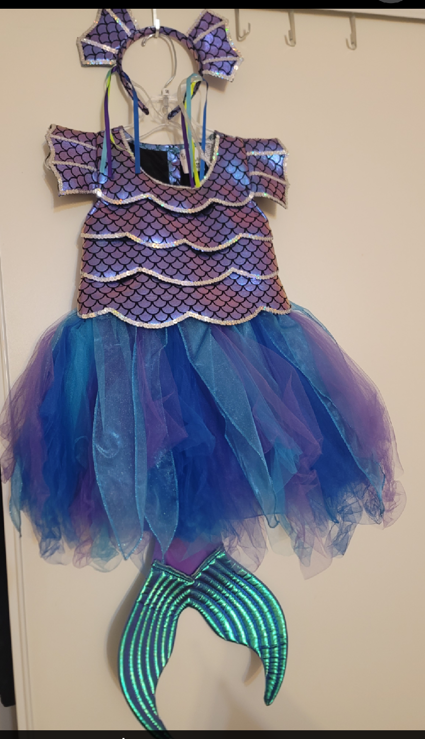 Mermaid Costume with Headband & Tail-Size 5/6