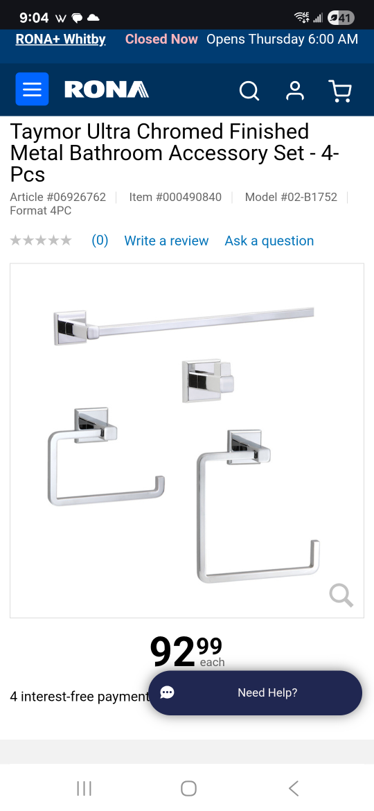 Taymor Ultra Chromed Bathroom Accessory Set - 4 Pcs