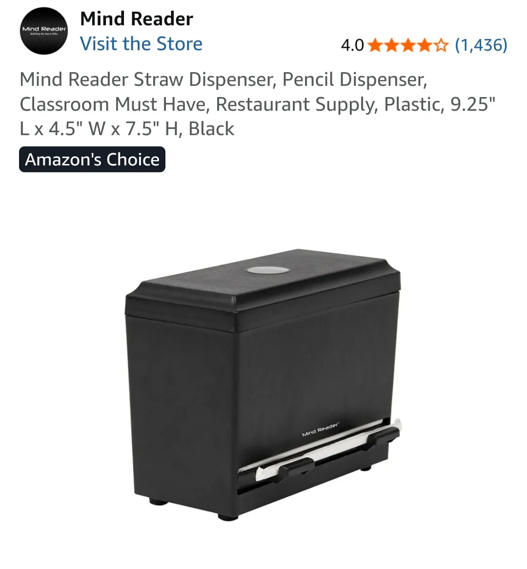 Mind Reader Straw/Pencil Dispenser - Black thumbnail