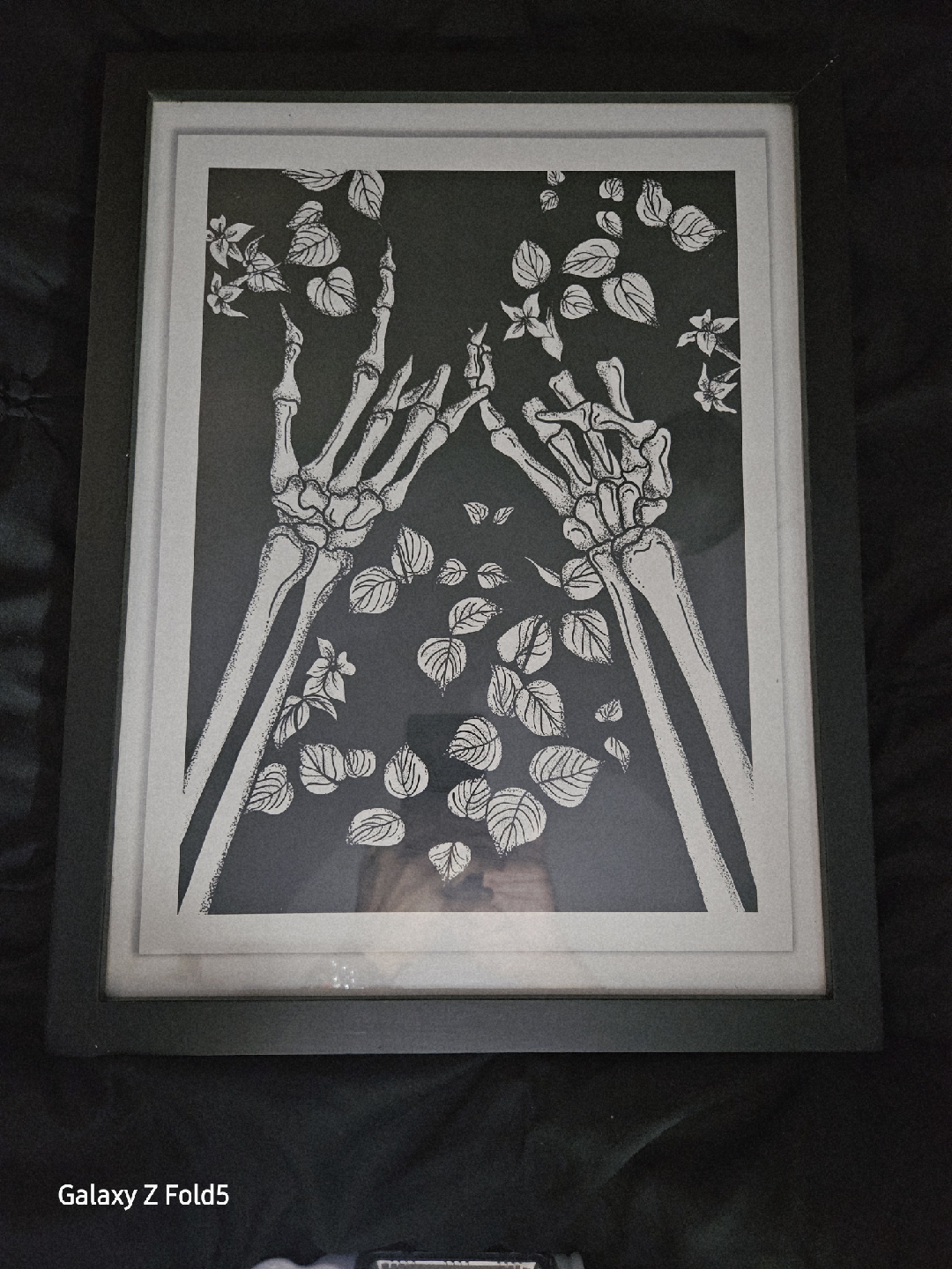 Framed Skeleton Hands & Leaves Print