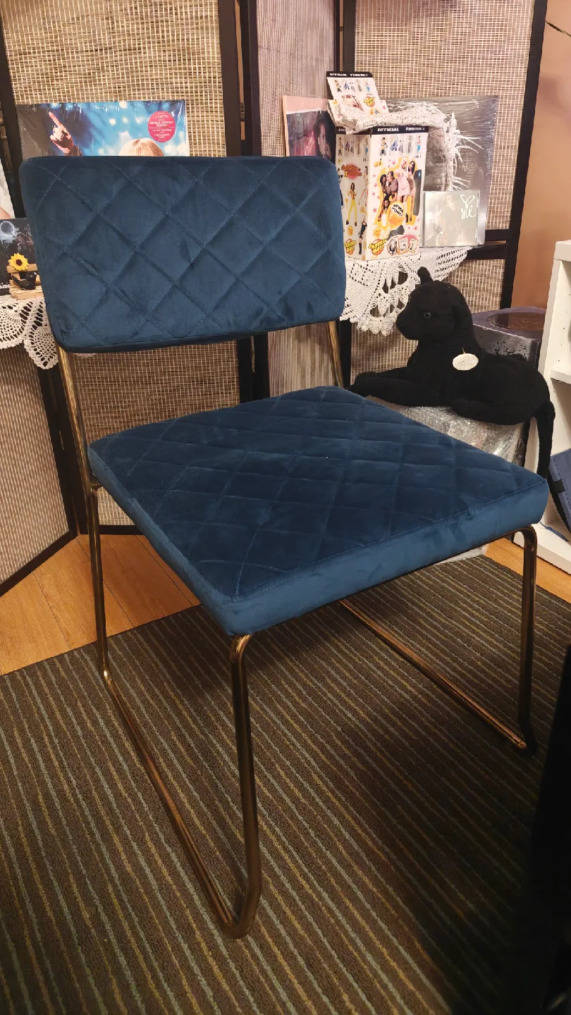 2 Navy Blue Velvet Quilted Accent Chairs