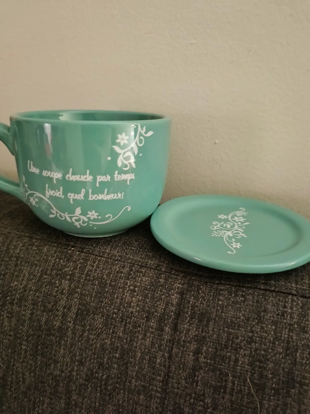 Teal Soup Mug with Lid - 'Happiness is hot soup' image indicator(2)