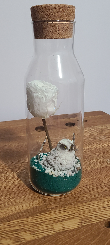 Decorative White Rose in Glass Bottle