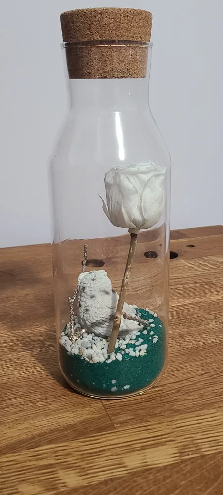 Decorative White Rose in Glass Bottle image indicator(2)