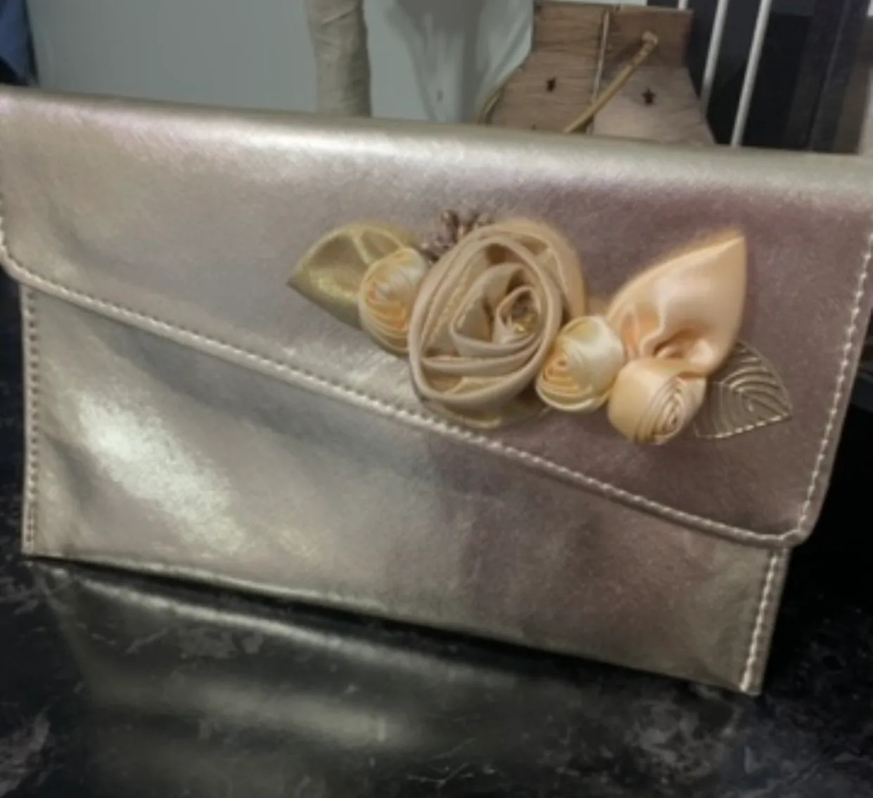 Gold Clutch Purse with Floral Detail thumbnail
