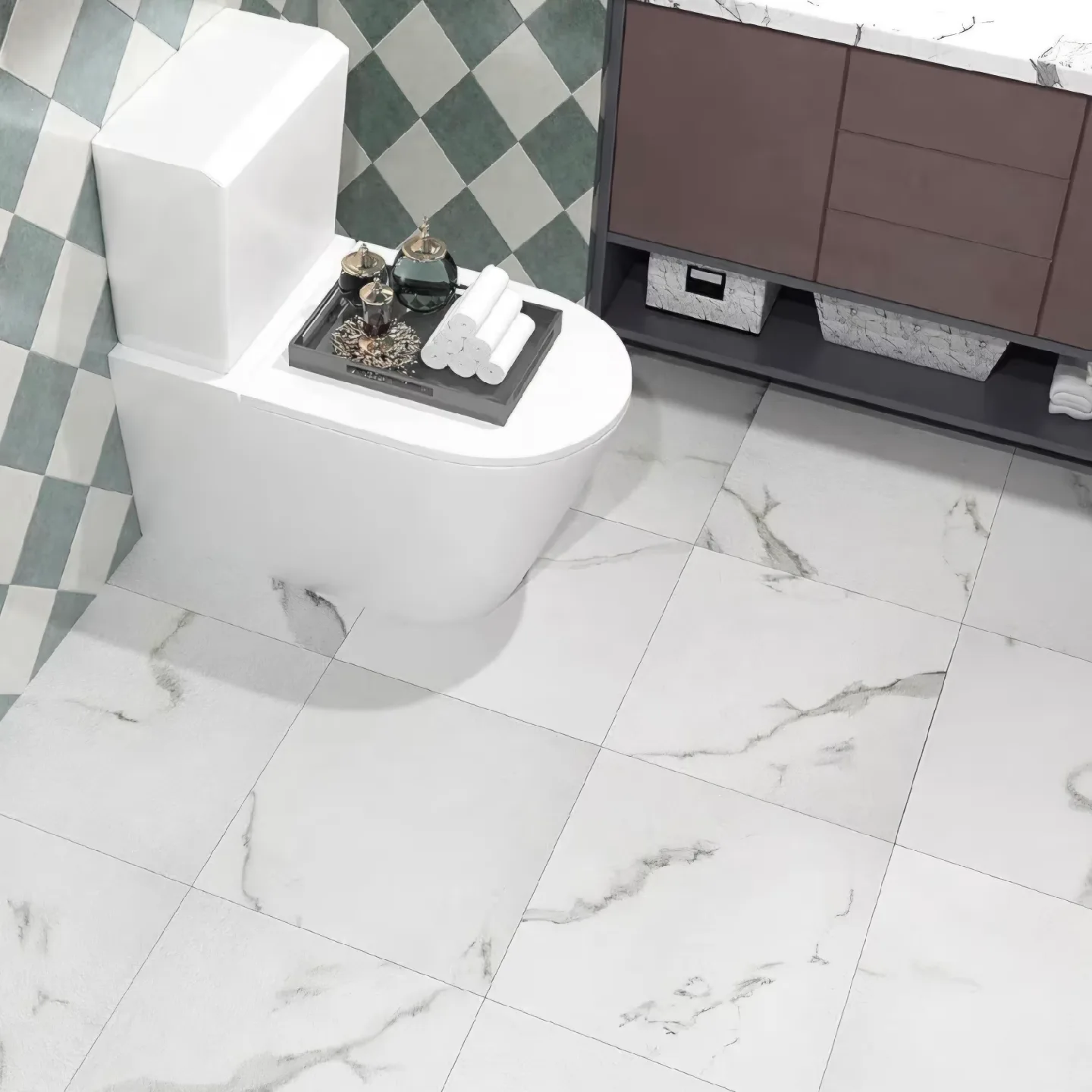 36pcs Matte White Marble Peel and Stick Floor Tiles 12"x12" image indicator(2)