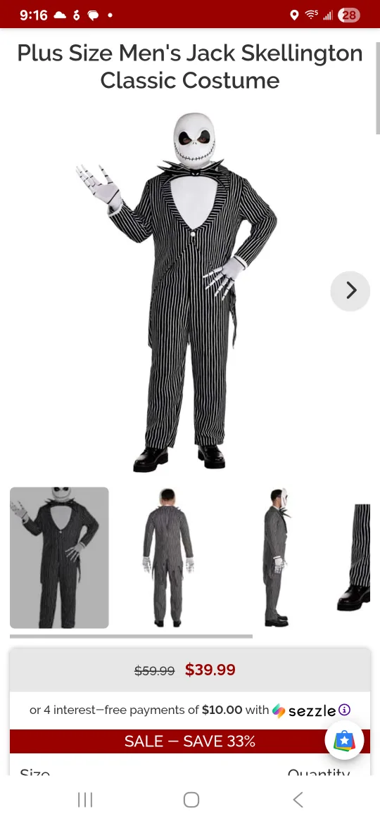 Jack Skellington Costume, Men's big & tall size 3x image indicator(2)