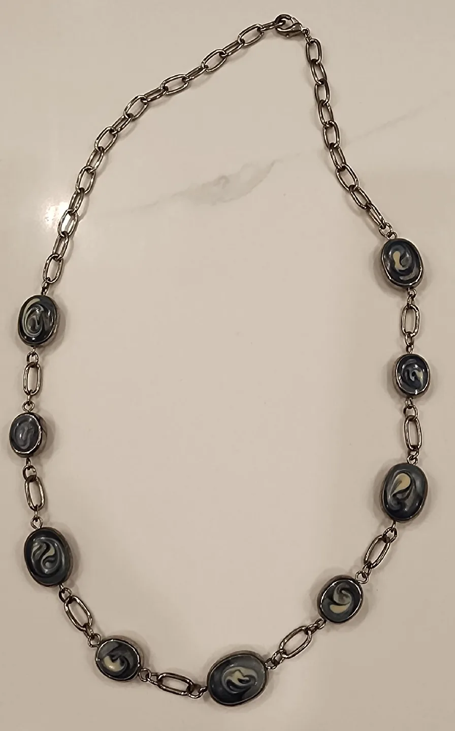 Vintage Silver Tone Chain Necklace with Blue Stone thumbnail