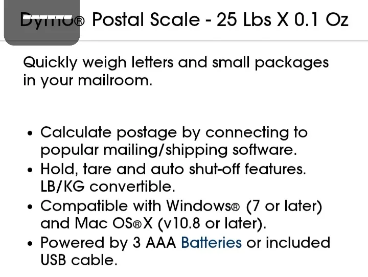 DYMO M25 Digital USB Postal Scale - Like New! image indicator(2)